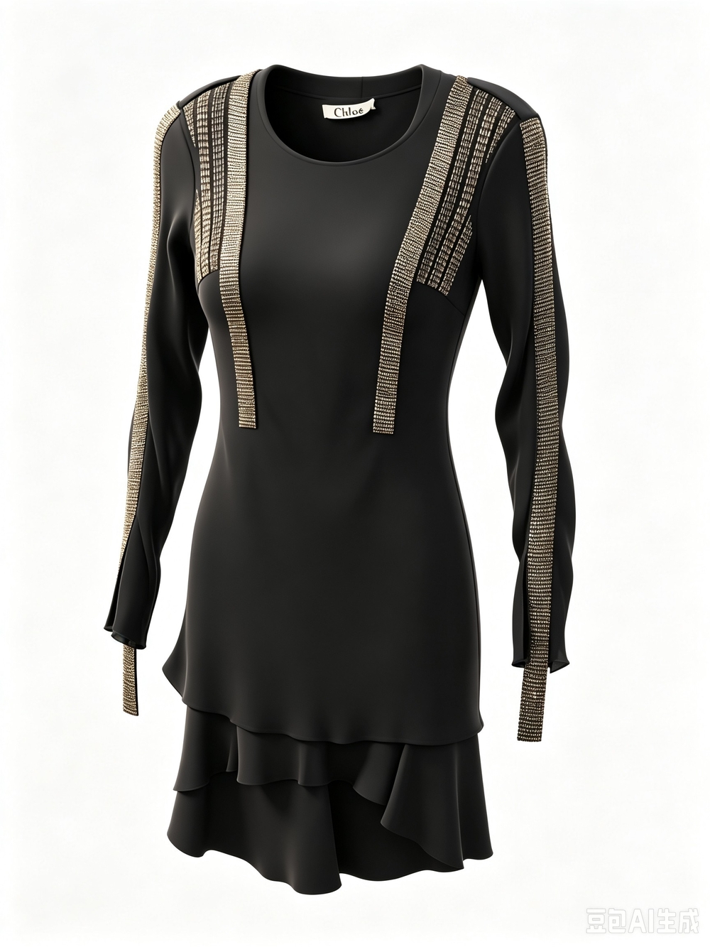 Chloé Long‑Sleeve Beaded Detail Black Dress